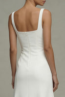 Load image into Gallery viewer, Square Neck Midi A Line White Beach Wedding Dress