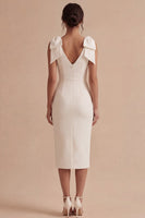 Load image into Gallery viewer, White Bodycon Midi V-Neck Beach Wedding Dress with Bow