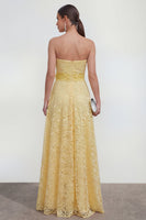 Load image into Gallery viewer, Ruffled Lace Butter Yellow Maxi A Line Formal Dress with 3D Flower