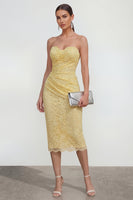 Load image into Gallery viewer, Sweetheart Floral Butter Yellow Bodycon Midi Lace Formal Dress with Back Slit
