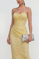 Load image into Gallery viewer, Sweetheart Floral Butter Yellow Bodycon Midi Lace Formal Dress with Back Slit