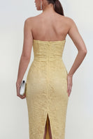 Load image into Gallery viewer, Sweetheart Floral Butter Yellow Bodycon Midi Lace Formal Dress with Back Slit