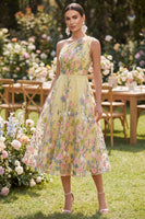 Load image into Gallery viewer, Floral Butter Yellow Ruched A Line One Shoulder Maxi Wedding Guest Dress
