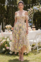 Load image into Gallery viewer, Champagne Corset Floral A Line Maxi Wedding Guest Dress with Ruffles