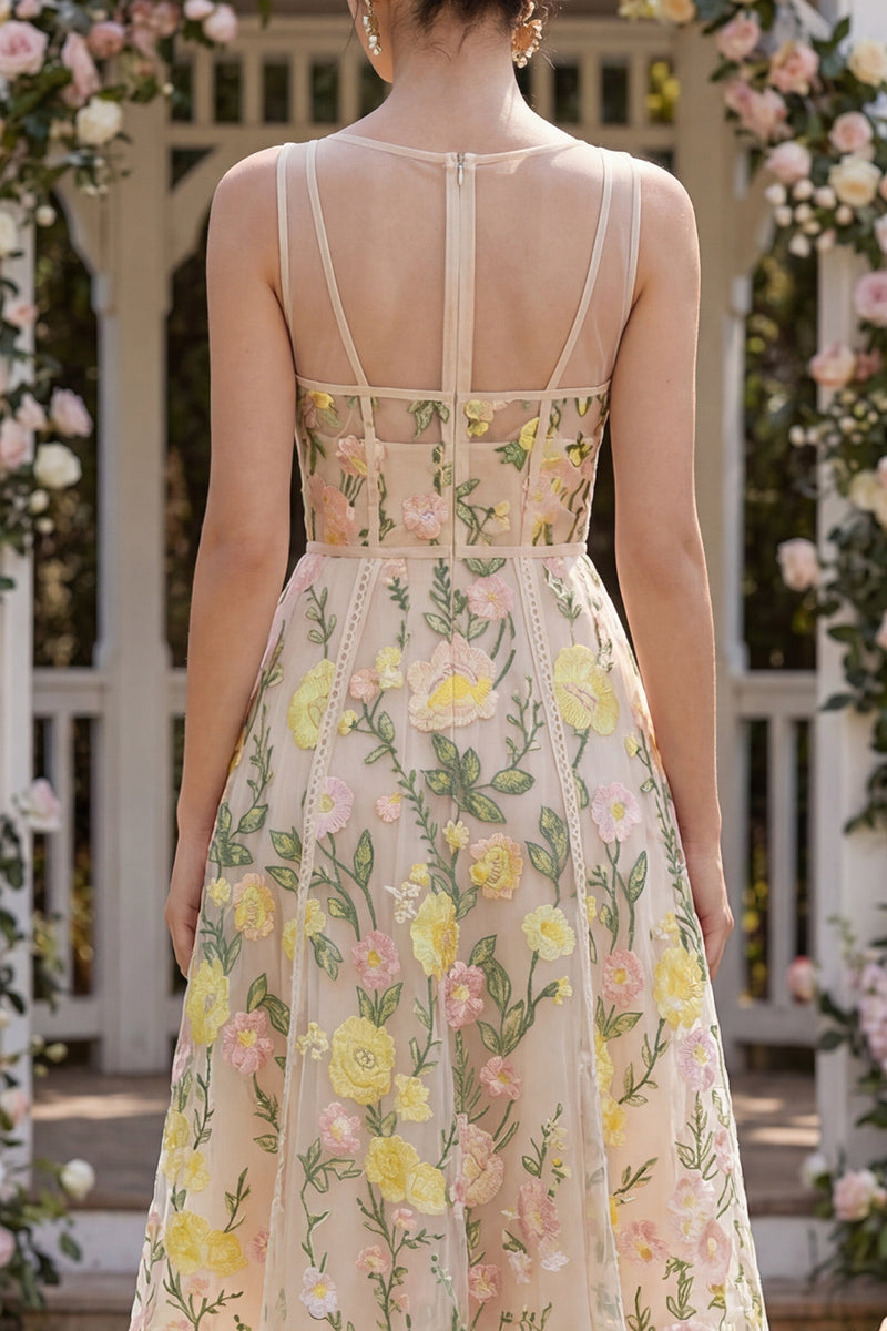 Load image into Gallery viewer, V-Neck Corset A Line Knee Length Champagne Wedding Guest Dress