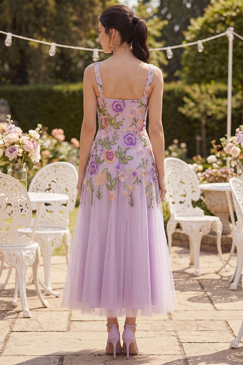 Load image into Gallery viewer, Floral Square Neck A Line Maxi Lilac Wedding Guest Dress