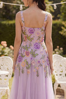 Load image into Gallery viewer, Floral Square Neck A Line Maxi Lilac Wedding Guest Dress