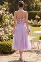 Load image into Gallery viewer, Strapless A Line Maxi Lilac Floral Beach Wedding Guest Dress