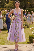 Load image into Gallery viewer, Lilac Floral V-Neck A Line Maxi Wedding Guest Dress