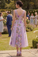 Load image into Gallery viewer, Lilac Floral V-Neck A Line Maxi Wedding Guest Dress