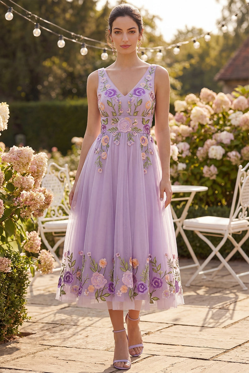 Load image into Gallery viewer, Lilac Maxi Floral V-Neck A Line Wedding Guest Dress