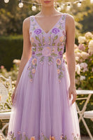 Load image into Gallery viewer, Lilac Maxi Floral V-Neck A Line Wedding Guest Dress