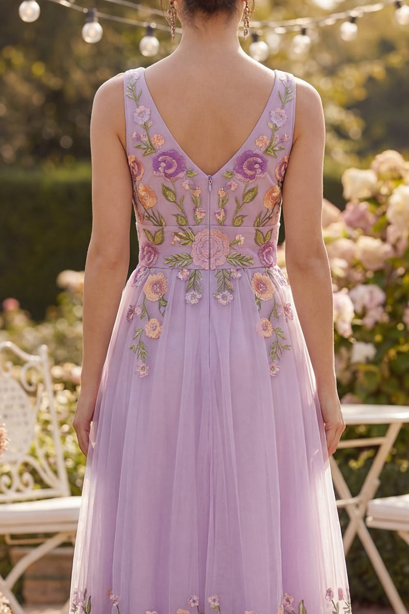 Load image into Gallery viewer, Lilac Maxi Floral V-Neck A Line Wedding Guest Dress