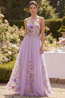 Load image into Gallery viewer, Maxi Floral Strapless Lilac A Line Wedding Guest Dress