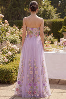 Load image into Gallery viewer, Maxi Floral Strapless Lilac A Line Wedding Guest Dress