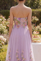 Load image into Gallery viewer, Maxi Floral Strapless Lilac A Line Wedding Guest Dress