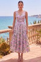 Load image into Gallery viewer, Lilac A Line Maxi Floral V-Neck Wedding Guest Dress