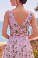 Load image into Gallery viewer, Lilac A Line Maxi Floral V-Neck Wedding Guest Dress
