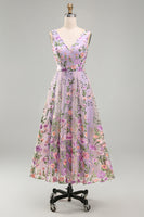 Load image into Gallery viewer, Lilac A Line Maxi Floral V-Neck Wedding Guest Dress