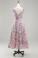 Load image into Gallery viewer, Lilac A Line Maxi Floral V-Neck Wedding Guest Dress