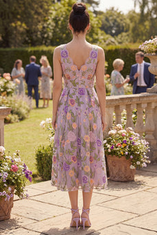 Lilac A Line Maxi Floral V-Neck Wedding Guest Dress