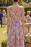 Load image into Gallery viewer, Lilac A Line Maxi Floral V-Neck Wedding Guest Dress