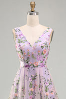 Load image into Gallery viewer, Lilac A Line Maxi Floral V-Neck Wedding Guest Dress