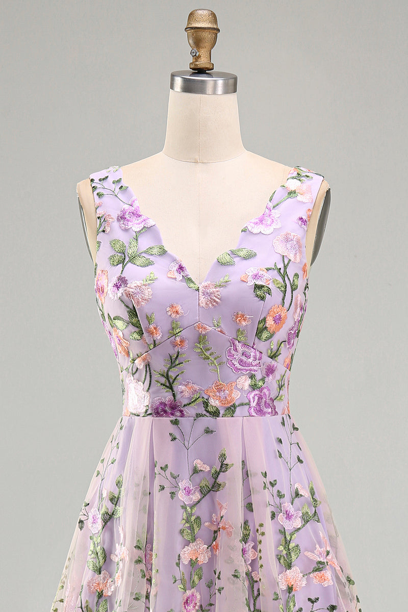 Load image into Gallery viewer, Lilac A Line Maxi Floral V-Neck Wedding Guest Dress