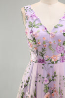 Load image into Gallery viewer, Lilac A Line Maxi Floral V-Neck Wedding Guest Dress