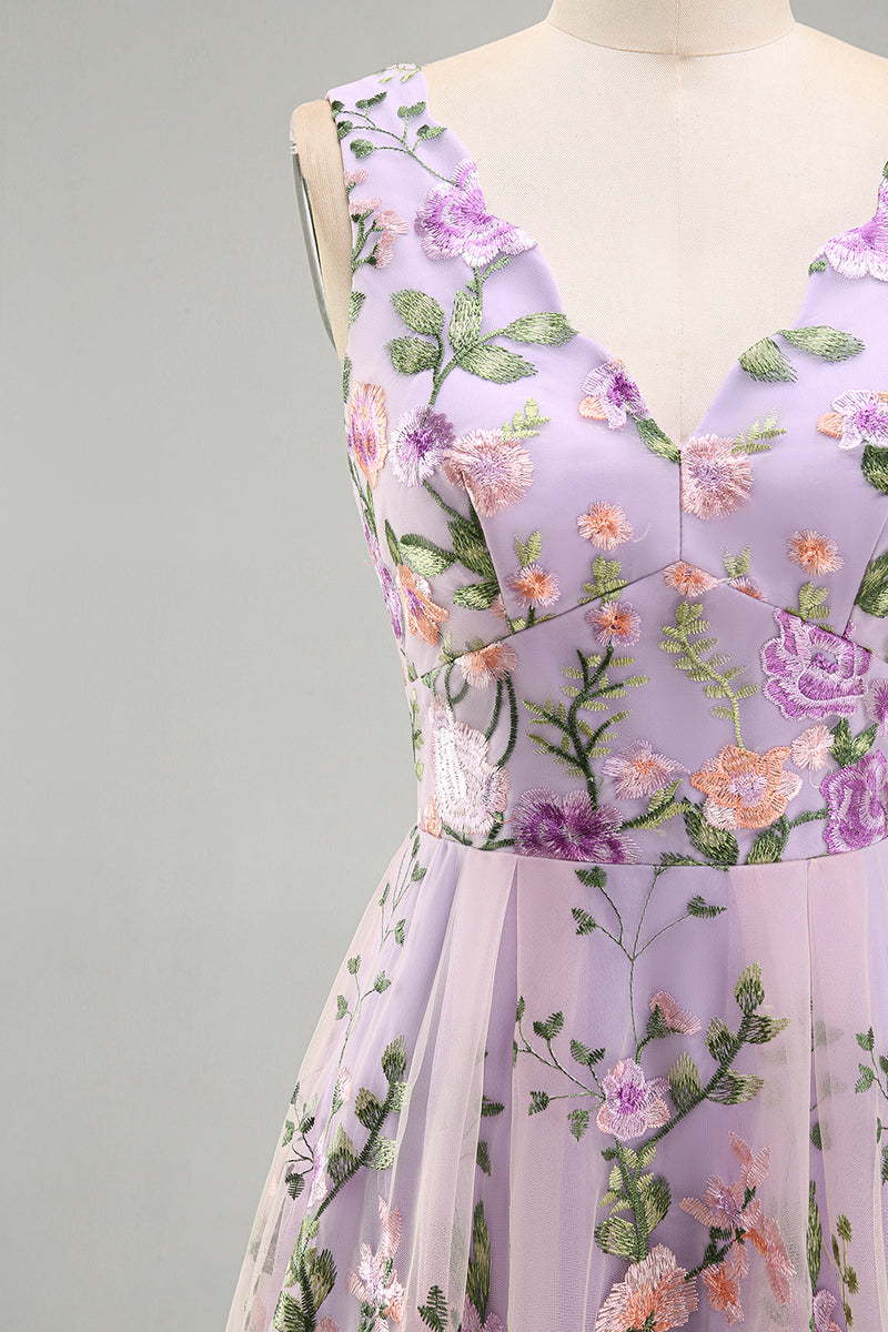 Load image into Gallery viewer, Lilac A Line Maxi Floral V-Neck Wedding Guest Dress