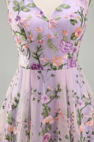Load image into Gallery viewer, Lilac A Line Maxi Floral V-Neck Wedding Guest Dress