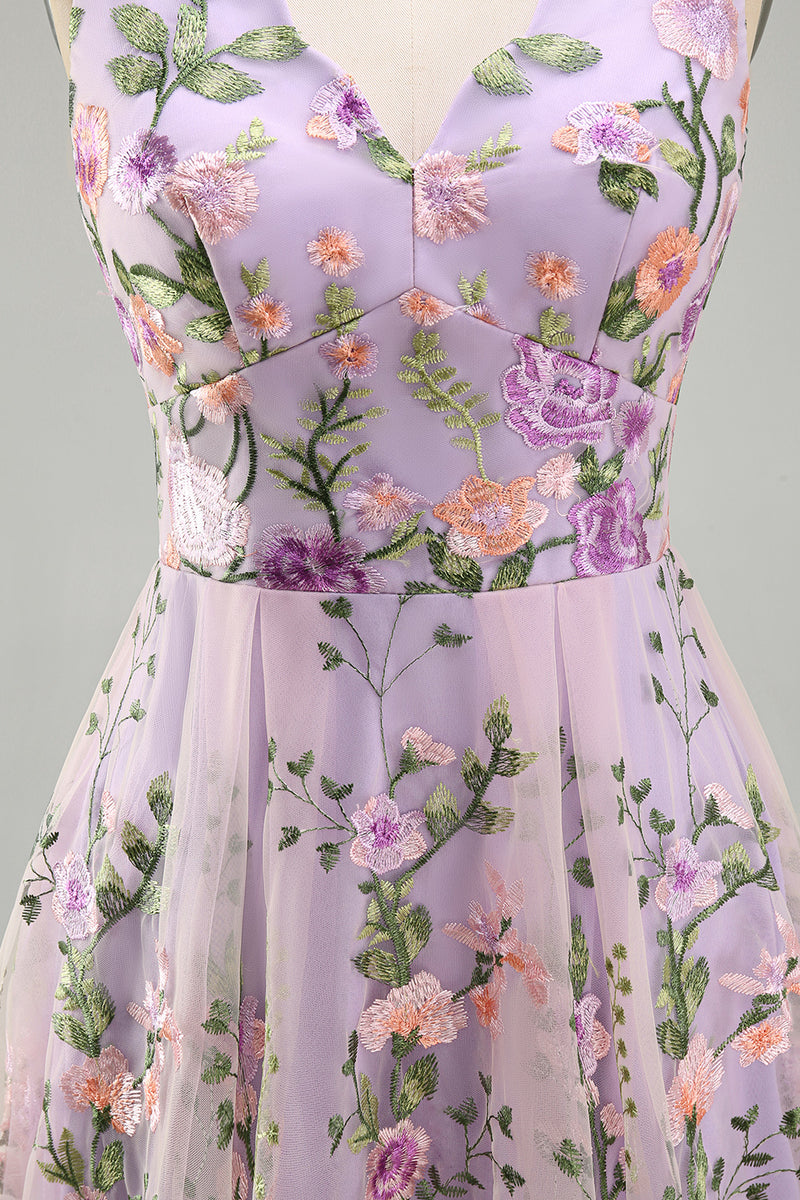 Load image into Gallery viewer, Lilac A Line Maxi Floral V-Neck Wedding Guest Dress