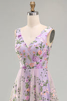 Load image into Gallery viewer, Lilac A Line Maxi Floral V-Neck Wedding Guest Dress
