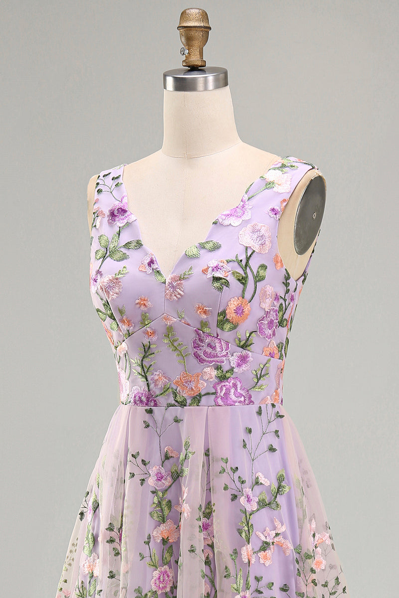 Load image into Gallery viewer, Lilac A Line Maxi Floral V-Neck Wedding Guest Dress