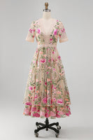 Load image into Gallery viewer, Ruffled A Line Maxi Blush Floral Wedding Guest Dress with Lace