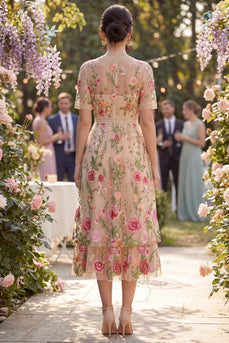Ruffled A Line Maxi Blush Floral Wedding Guest Dress with Lace