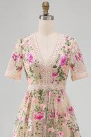 Load image into Gallery viewer, Ruffled A Line Maxi Blush Floral Wedding Guest Dress with Lace
