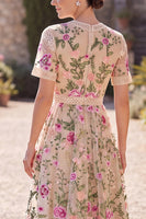 Load image into Gallery viewer, Ruffled A Line Maxi Blush Floral Wedding Guest Dress with Lace