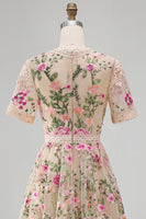 Load image into Gallery viewer, Ruffled A Line Maxi Blush Floral Wedding Guest Dress with Lace