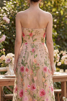 Load image into Gallery viewer, Strapless Maxi Floral A Line Blush Wedding Guest Dress