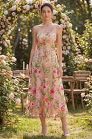 Load image into Gallery viewer, One Shoulder Ruched Floral A Line Maxi Blush Wedding Guest Dress