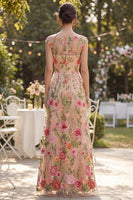 Load image into Gallery viewer, Cap Sleeves Boat Neck Maxi Floral A Line Blush Wedding Guest Dress