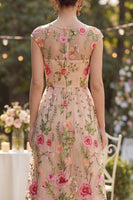 Load image into Gallery viewer, Cap Sleeves Boat Neck Maxi Floral A Line Blush Wedding Guest Dress