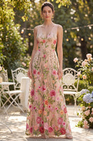 Load image into Gallery viewer, Blush V-Neck A Line Floral Maxi Wedding Guest Dress