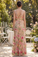 Load image into Gallery viewer, Blush V-Neck A Line Floral Maxi Wedding Guest Dress