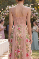 Load image into Gallery viewer, Corset Blush A Line V-Neck Maxi Floral Wedding Guest Dress