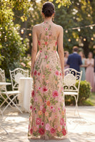 Load image into Gallery viewer, Blush Floral High Neck Maxi A Line Wedding Guest Dress