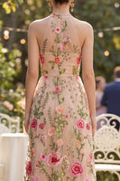 Load image into Gallery viewer, Blush Floral High Neck Maxi A Line Wedding Guest Dress