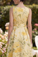 Load image into Gallery viewer, Floral Butter Yellow V-Neck Ruched Maxi A Line Wedding Guest Dress with Bow
