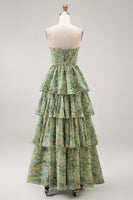 Load image into Gallery viewer, Corset Dusty Green Floral Strapless A Line Maxi Beach Wedding Guest Dress with Ruffles
